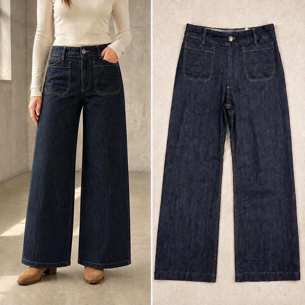 Maeve By Anthropologie The Colette Women's 32 Dark Wash Wide Leg Jeans Crop Boho
